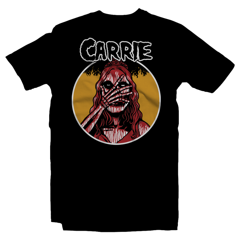 Heavy Metal Tees by Draculabyte l Made from 100% cotton, this unisex t-shirt rocks. Black T-shirt in sizes from small to 6X. Horror, Movie, Film, Scary, Halloween, Evil, Bloody, Killer, Murder, Terror, Monster, Carrie White, Prom Queen, Blood, Angry, 1976, plug it up, telekinesis, fire, gym, womens, girl Misfits, Shirt, Clothes