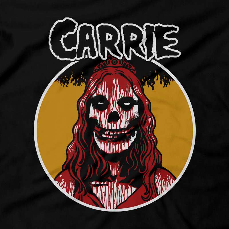 Heavy Metal Tees by Draculabyte l Made from 100% cotton, this unisex t-shirt rocks. Black T-shirt in sizes from small to 6X. Horror, Movie, Film, Scary, Halloween, Evil, Bloody, Killer, Murder, Terror, Monster, Carrie White, Prom Queen, Blood, Angry, 1976, plug it up, telekinesis, fire, gym, womens, girl Misfits, Shirt, Clothes