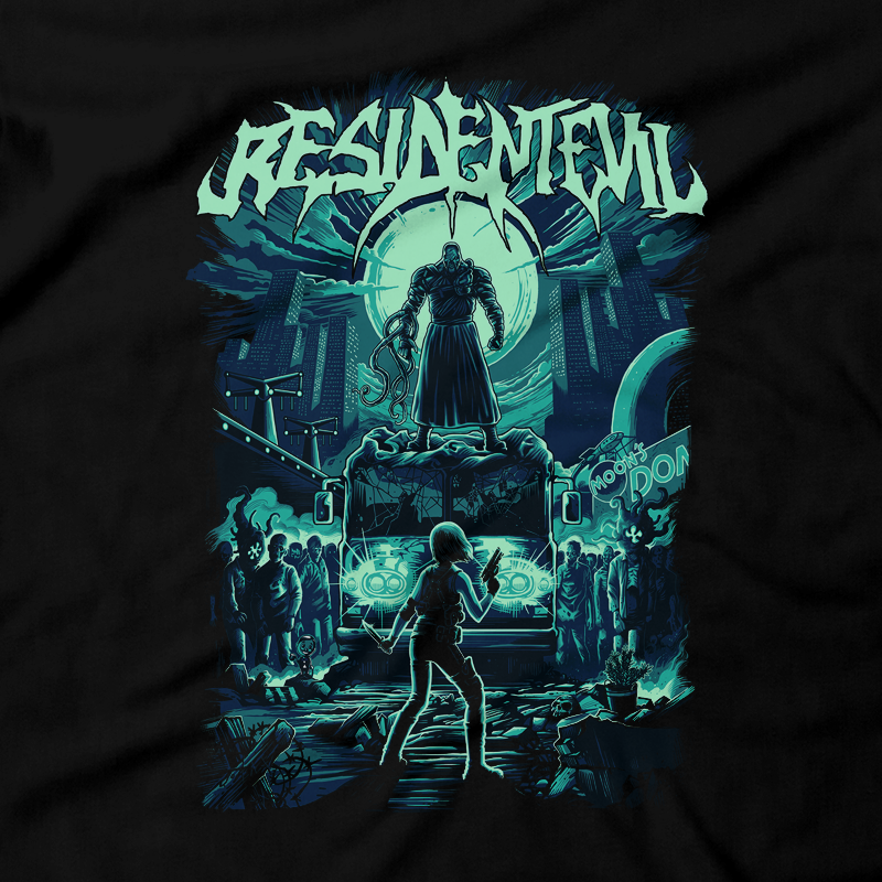 Heavy Metal Tees by Draculabyte l Made from 100% cotton, this unisex t-shirt rocks. Black T-shirt in sizes from small to 6X. Evil, Metalheads, RE, Biohazard, Umbrella, Racoon City, Leon Kennedy, Jill Valentine, Zombie, Resident Evil, 4, 7, 2, Chris Redfield, Survival Horror, T-Virus, Nemesis, Rock and Roll, Fire, Carlos, Resident Evil 3