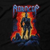 Heavy Metal Tees by Draculabyte l Made from 100% cotton, this unisex t-shirt rocks. Black T-shirt in sizes from small to 6X. Robo, Shirt, Vigilante, Robocop, 80s, Comic, Comic Book, Terminator, Video Game, Arcade, Alex Murphy, Detroit, Ed-209,  Omni Consumer Products, OCP, Robot, Mechanical, Anne Lewis, Dead or alive, Cop, Justice