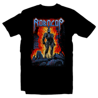 Heavy Metal Tees by Draculabyte l Made from 100% cotton, this unisex t-shirt rocks. Black T-shirt in sizes from small to 6X. Robo, Shirt, Vigilante, Robocop, 80s, Comic, Comic Book, Terminator, Video Game, Arcade, Alex Murphy, Detroit, Ed-209,  Omni Consumer Products, OCP, Robot, Mechanical, Anne Lewis, Dead or alive, Cop, Justice