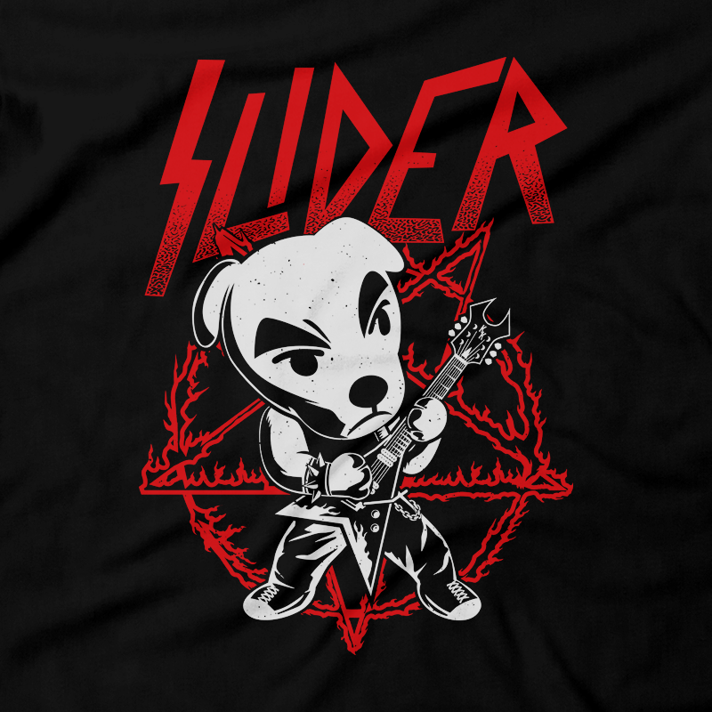 Heavy Metal Tees by Draculabyte l Made from 100% cotton, this unisex t-shirt rocks. Black T-shirt in sizes from small to 6X. Metalheads, SNES, NES, Animal Crossing, Dog, KK Slider, Guitar, Smash Bros, Retro Gamer, Graphic Art, Super Nintendo, Switch, Game Boy, Advance, 3DS, Animal Forest, Mario Kart, New Horizons, Tom Nook, Slayer