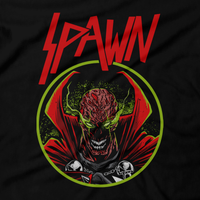 Heavy Metal Tees by Draculabyte l Made from 100% cotton, this unisex t-shirt rocks. Black T-shirt in sizes from small to 6X. Headbangers, Rock, Graphic Art, Shirt, Clothing, Cool, Batman, Movie, Film, Comic, Villain, Clown, Gotham City, DC, Comic Book, Spawn, Violator, Al Simmons, Hamburger Head, Burnt, MALEBOLGIA, Satan, Hell, Hellspawn