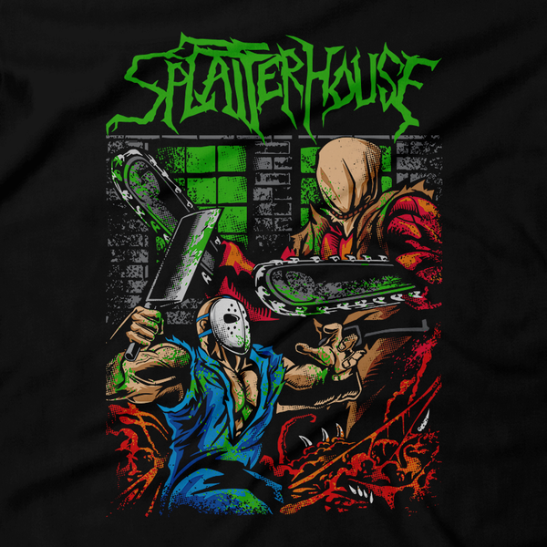 Heavy Metal Tees by Draculabyte l Made from 100% cotton, this unisex t-shirt rocks. Black T-shirt in sizes from small to 6X. Metalheads, Graphic Art, 2, 3, Arcade, Horror, Monsters, Blood, Bloody, Mask, Friday the 13th, Jason Voorhees, Splatterhouse, Sega Genesis, TurboGrafx-16, Namco, Rick Taylor, Jennifer Willis, Mansion, Clothes, Retro Game, Video Game
