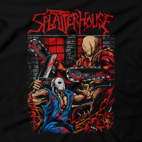 Heavy Metal Tees by Draculabyte l Made from 100% cotton, this unisex t-shirt rocks. Black T-shirt in sizes from small to 6X. Metalheads, Graphic Art, 2, 3, Arcade, Horror, Monsters, Blood, Bloody, Mask, Friday the 13th, Jason Voorhees, Splatterhouse, Sega Genesis, TurboGrafx-16, Namco, Rick Taylor, Jennifer Willis, Mansion, Clothes, Retro Game, Video Game