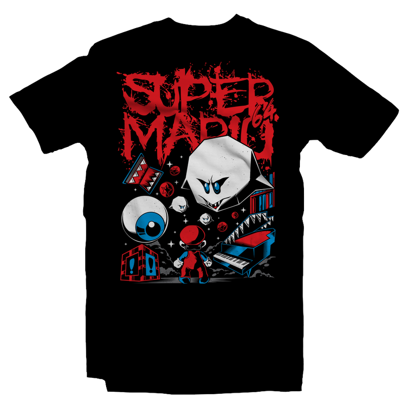 Heavy Metal Tees by Draculabyte l Made from 100% cotton, this unisex t-shirt rocks. Black T-shirt in sizes from small to 6X. King Boo, Ghost, Super Mario, SMB, Mario 3, Super Mario 64, Mario Kart 64, Retro, Video Games, Gamer, SNES, Nintendo Shirt, Switch, N64, Art, Luigi's Mansion, Halloween, Big Boo's Haunt, Piano, Red Coins, Ghost, Ghosts