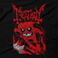 Heavy Metal Tees by Draculabyte l Made from 100% cotton, this unisex t-shirt rocks. Black T-shirt in sizes from small to 6X. Heavy Metal designs on tees. Horror, Video Games, Gamer, Red, Cult, Silent Hill, Silent Hill 2, Silent Hill 3, Meat Boy, Bloody, Run and Jump, Cool, Awesome, Classic, Super Meat Boy, Blades, Saws, Difficult, Very Hard