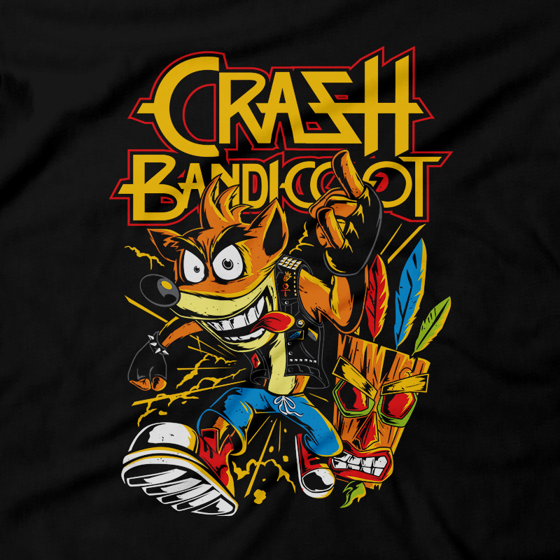 Heavy Metal Tees by Draculabyte l Made from 100% cotton, this unisex t-shirt rocks. Black T-shirt in sizes from small to 6X. Metalheads - Retro Gaming, 90s, 1990s, Crash Bandicoot, Aku Aku, Naughty Dog, PS1, Playstation 1, Playstation One, Classic, Crash 2, Crash 3 Warped, Doctor Neo Cortex, Uka Uka, Coco, Tiki Mask, Xbox, Nintendo Switch, Crate, Relic, Gem