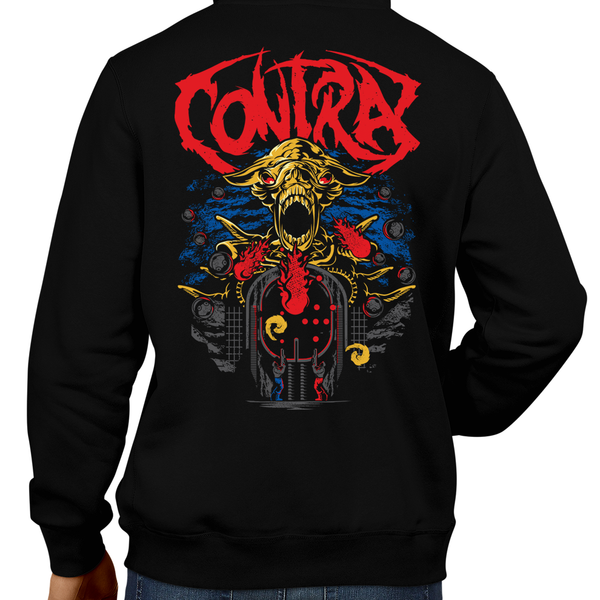 This unisex hoodie rocks. Black Hoodie For Men or Women. Sizes S to 5X - Metal, Nintendo, Metalheads, Contra, SNES, NES, Super C, 8 Bit, 80s, 1980s, Shooter, Alien Wars, 90s, 16 Bit, Run and Jump, Boss, Retro Gamer, Graphic Art. Konami Code, Spreader, BIll and Lance, 3